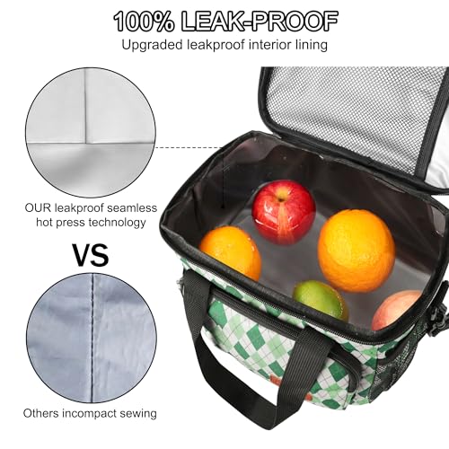 Femuar TLAA-0007 Lunch Bags For Women/Men, Insulated Lunch Bag For Work Office - Lunch Cooler Bag Leakproof Lunch Box With Adjustable Shoulder Strap - Green Plaid thumb #2