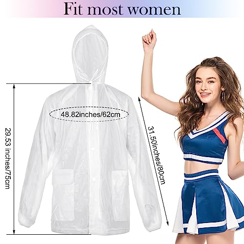 Xtinmee 3 Pcs Clear Rain Jacket for Cheerleading Lightweight Raincoat Cheer Reusable Waterproof Adult Ponchos for Women with Hood Outdoors Festivals2