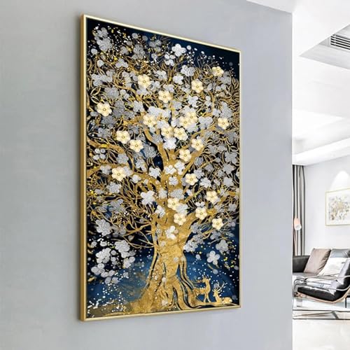 Tableau d'arbre d'or abstrait moderne de luxe 70x140 cm