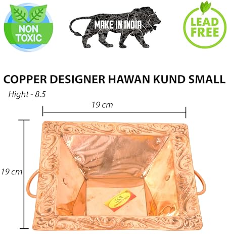 Image of Shiv Shakti Arts Pure Copper Hawan Kund Agnihotra Set with Both Side Handle and Stand (4 Pc Set, 19 x 19 cm)