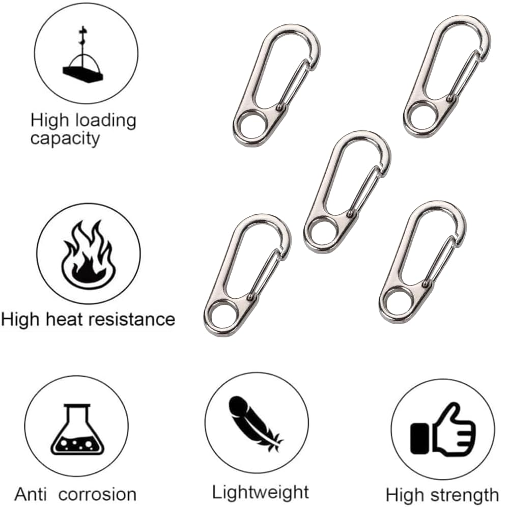 5 Mini Moschettoni In Lega Di Zinco - Argentati, Per Zaini, Portachiavi E Attività Outdoor - Foto 4