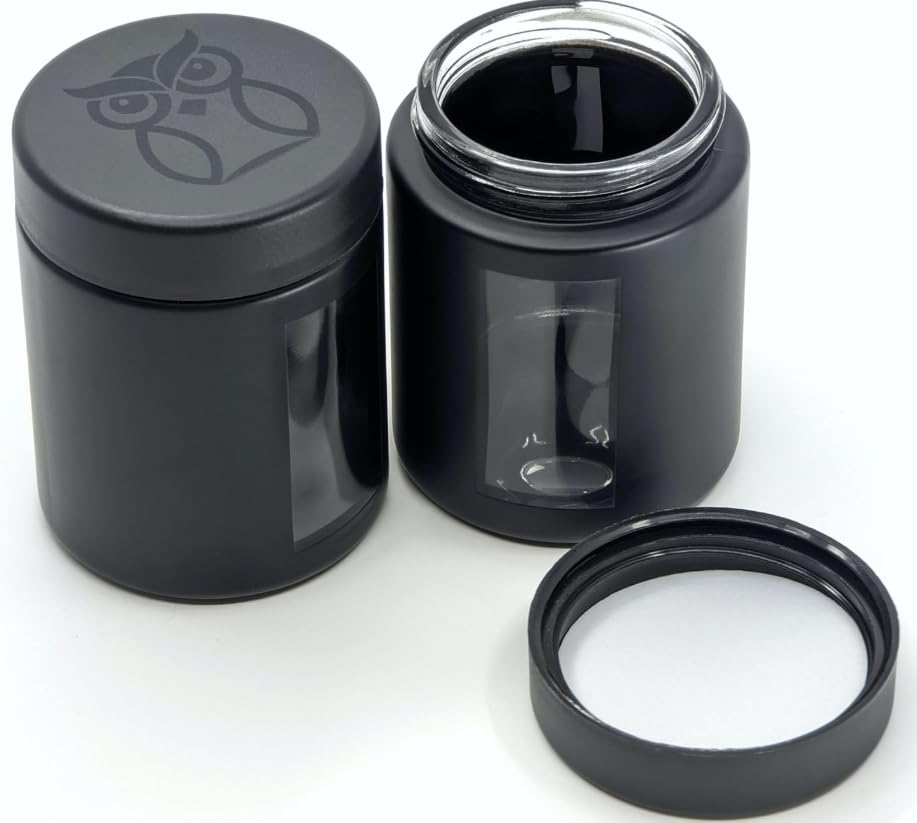Treehouse Stash Jar (4 oz/120mL) Viewing Jars for Herbs, Spices, Coffee, Teas & More, Air Tight Jar, Thick UV Protection Glass, Smell Resistant Herb Storage (Set of 2) (Matte Black)