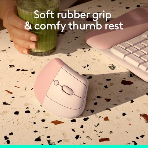 Image of Logitech Lift Vertical Ergonomic Mouse, Wireless, Bluetooth or Logi Bolt USB Receiver, Quiet clicks, 6 Buttons, Compatible with Windows /macOS /iPadOS, Laptop, PC - Rose