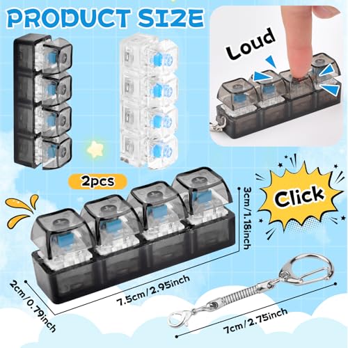 2 Stück Fidget Tastatur Spielzeug, Fidget Toys Erwachsene mit LED Licht, Lustige Tastatur Schlüsselanhänger Clicker für Stressabbau Erwachsene Kinder Büro Schule Reisen