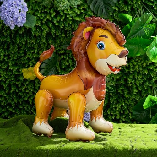 Image of 6 Pcs 4D Giant Lion Balloon Walking Lion Inflatable Balloons Animal Standing Foil Balloons Birthday Party Supplies for Circus Forest Zoo Wildlife Theme Party Decorations