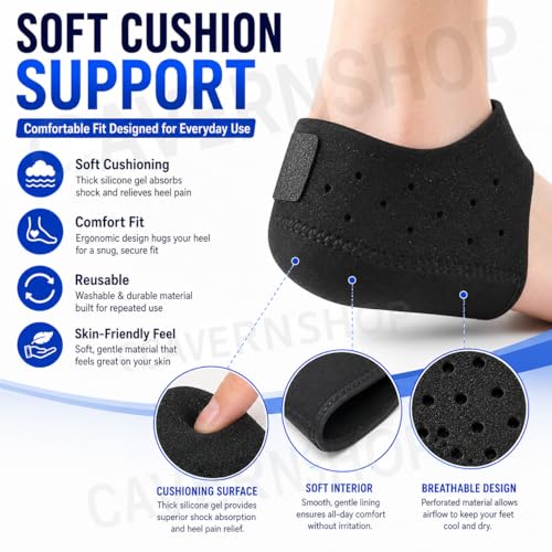Image of Silicone Gel Heel Cups, Black, Men & Women | Soft Heel Cushion Pads, Breathable Design, Adjustable Heel Protector Support, For Daily Wear, Walking, Shoes & Foot Comfort