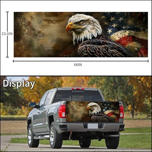 Image of Turck Tailgate Wraps Decals - 66x23.6 in Tailgate Decals for Trucks, Egale Flag Tailgate Graphics for Trucks Pickup Personalized Decoration, American Flag Tailgate Decal
