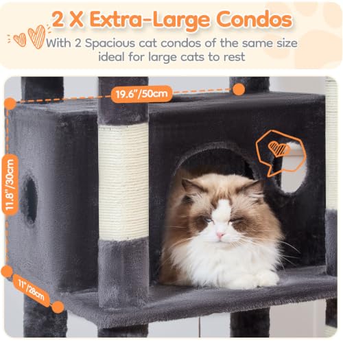 Image of Taoqimiao Heavy Duty Cat Tree, 73In Sturdy Cat Tower for Large Cats 25lbs+ | 2 Widen Condos, Enlarged Sleeping Platform, 9 Scratching Posts, 2 Cozy Baskets, Cat Toys, Smoky Gray, F30G