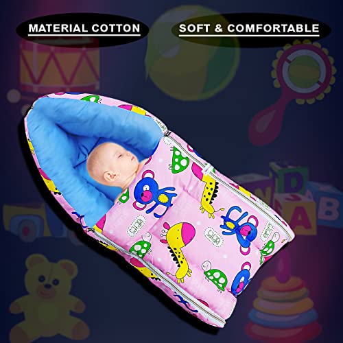 Image of MOM & SON Baby Bedding Set Mattress with Net & Baby Sleeping Bag (0-3 Months) (Pink & Green)