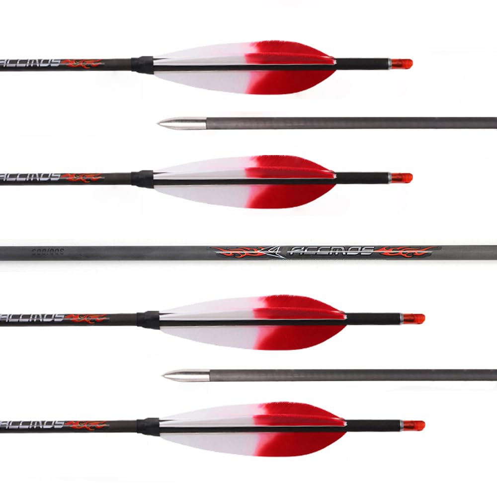 12 Stück ID 4,2 mm Rot Weiß Farbverlauf Putenfeder Pfeile Spine 300 350 400 500 600 700 800 900 1000 1100 1300 1500 1800, für Bogenschießen Übung & Jagd