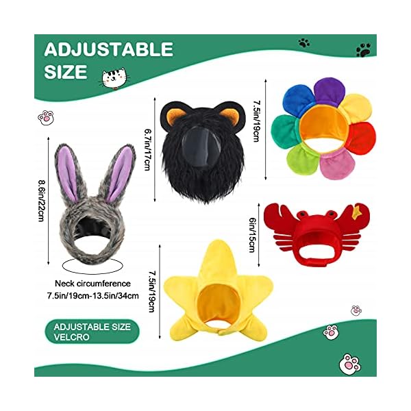 5 pieces cat hat cat dog costume cute pet hat bunny rabbit hat with ears headwear lion mane cap valentine new years day party accessory for kitten puppy dress up adjustable birthday hat (cute style) - image 3