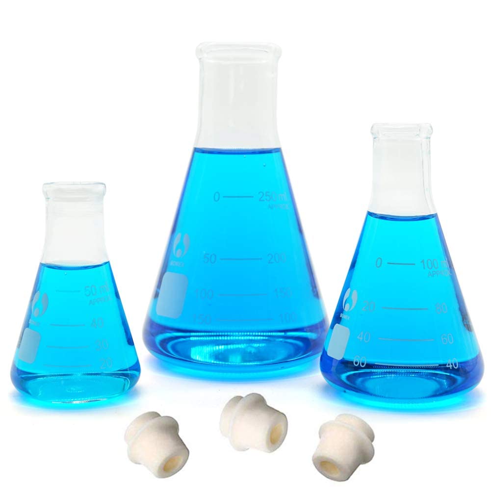 Glass Flask Erlenmeyer Flask Set Narrow Mouth 50ml 100ml 250ml Graduated Flasks