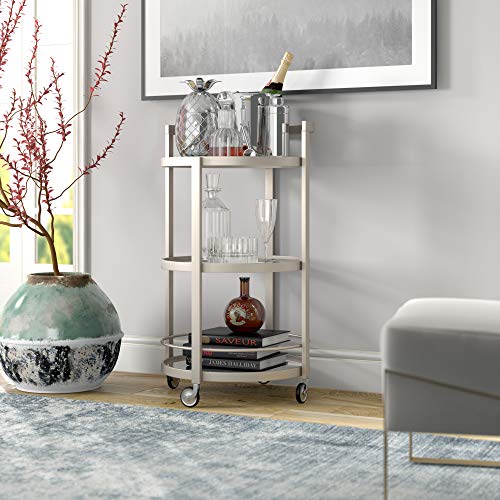 Image of Henn&Hart 21 inch Wide Round Bar Cart in Satin Nickel, Bar Carts for the Home