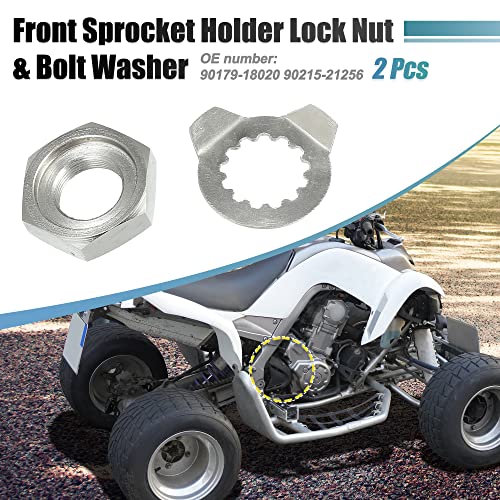 Motoforti 2pcs Front Sprocket Holder Lock Nut & Bolt Washer 13 Tooth For Yamaha 660R YFM660R 2001-2005 ATV 90179-18020 90215-21256 Metal Silver Tone - Image 2
