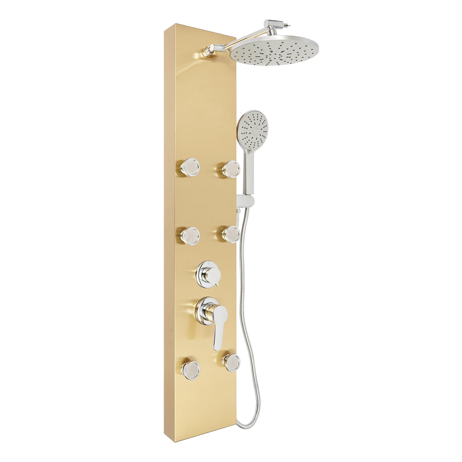 Duschsystem, 110x20x6.7 cm Badezimmer Duschset, Wandmontiertes Duschpaneel Duschset, Kopfbrause und Handbrause für Badezimmer in Privathaushalten, Hotels (Gold)