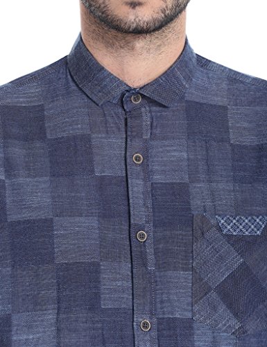 Image of CAHOOT Men's Navy Blue Checkered Button Up Shirt Regular Fit for Casual Wear | Structured Shirt Crafted with Regular Full Sleeve and Comfort Fit for Everyday Wear