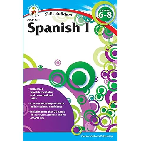 Carson Dellosa Skill Builders Spanish I Workbook—Grades 6-8 Reproducible Spanish Workbook With Spanish Vocabulary, Common Words and Phrases for Conversational Skills (80 pgs) Cover
