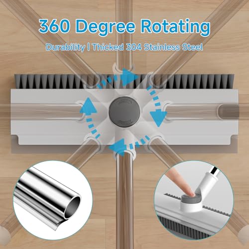 Image of Pool Scrub Brush with 52 inch Pole, 3 in 1 Pool Cleaning Brush with Squeegee, Floor Scrub Brush with Long Handle, Deck Brush for Swimming Pool Tile Wall Patio Concrete White