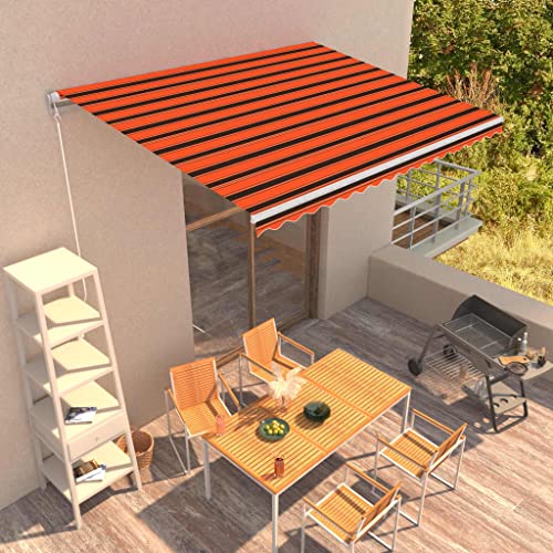Myheimly Einziehbare Markise Handbetrieben Gelenkarmmarkise Balkonmarkise Sonnenschutz Sichtschutz Terrasse Balkon 400 x 300 cm Orange und Braun
