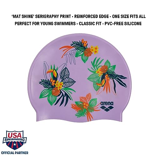 Arena Junior Silicone Unisex Print Swim Cap For Boys And Girls Comfortable Durable Kids’ Pool Bathing Cap, One Size, Toucans #TOP1
