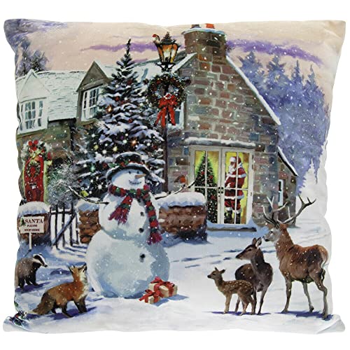 Coussin lumineux LED bonhomme de neige 40x40 cm idée cadeau hivernal