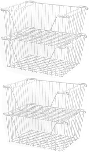 Slideep Cestas de almacenamiento apilables grandes de 14 pulgadas, organizador de gabinete, organizador de gabinete de alambre de metal resistente