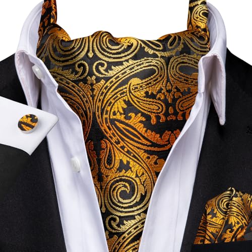 Image of Dubulle Paisley Floral Ascot for Men Self Tie Mens Cravat and Pocket Square Cufflinks Wedding