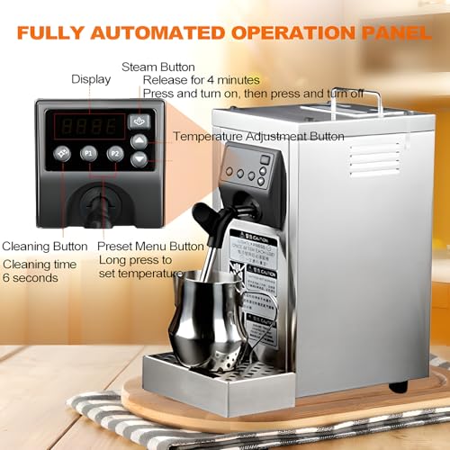 Genérico 1450W Electric Milk Frother Steamer, 800ML Tank & 500ML Jug, Auto Clean, Adjustable Nozzle, Stainless Steel Foam Maker for Cafe, Barista Coffee, Hot Chocolate, Tea Shop Use