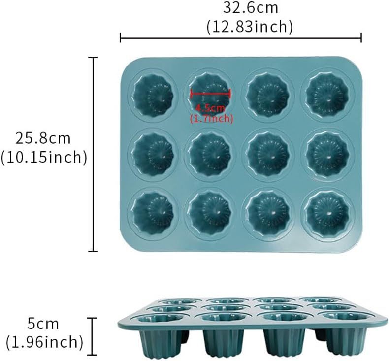 12-Cavity Canelé Pan Nonstick, Carbon Steel Canelé Molds for French Pastry Baking, Mini Cake & Custard Molds, Easy Release Canele Baking Pan for Home Bakers