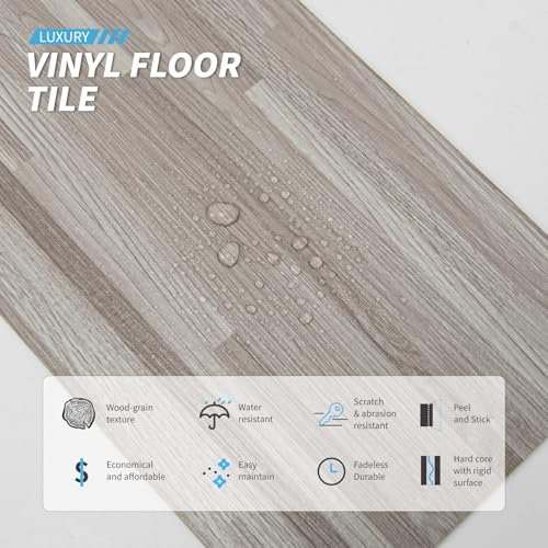 Image of Art3d 36-Pack Wood Texture Peel and Stick Vinyl Flooring Tiles, Dusty Grey