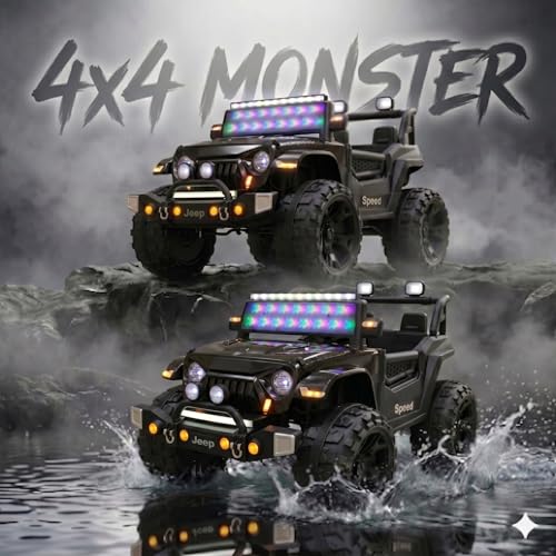 Image of kidsROAR Electric Ride-On Jeep for Kids | Remote Control 12V Battery Operated Rechargeable Big Car with LED Lights Music | Boys & Girls Age 3 to 7 Years (Black)