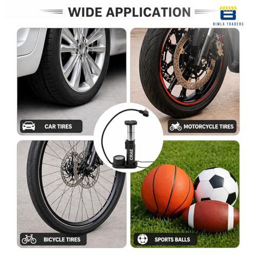 Image of CRAE High Pressure Foot Air Pump with Pressure Gauge - Portable Floor Compressor Cylinder for Car, Bike, Motorcycle, and Bicycle Tyres. Pack of 1 (AU003 Black)