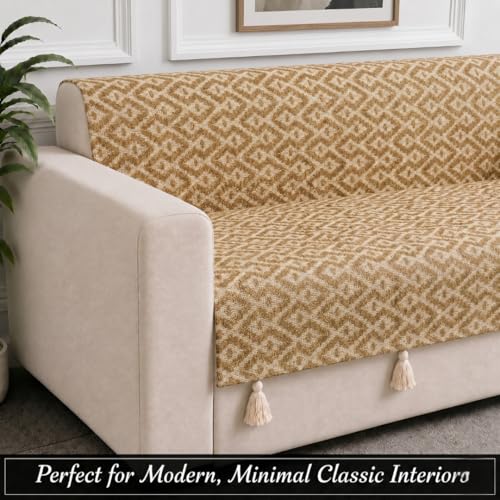 Image of STITCHNEST 'Nomad Weave Collection' 2 Seater Sofa Cover - Full Coverage| Elegant Jacquard Fabric, Decorative Tassels, Washable & Durable for Modern Living23