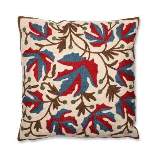Pillow Perfect Leaves Embroidered Throw Pillow, 18-Inch, Red by Pillow Perfect