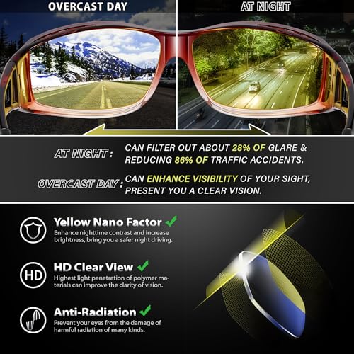Image of URUMQI Night Vision Driving Glasses Fit Over Eyeglasses for Men Women