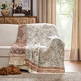 JINCHAN Boho Floral 100% Cotton Blanket 4-Layer Throw Blanket with Tassel Taupe and White Flower Butterfly Soft Luxury Rustic Farmhouse Decor Blanket for Couch Bed 60x80 inch All Season gift for women