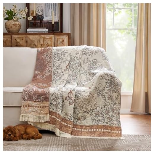 Boho Floral Cotton Throw Blanket