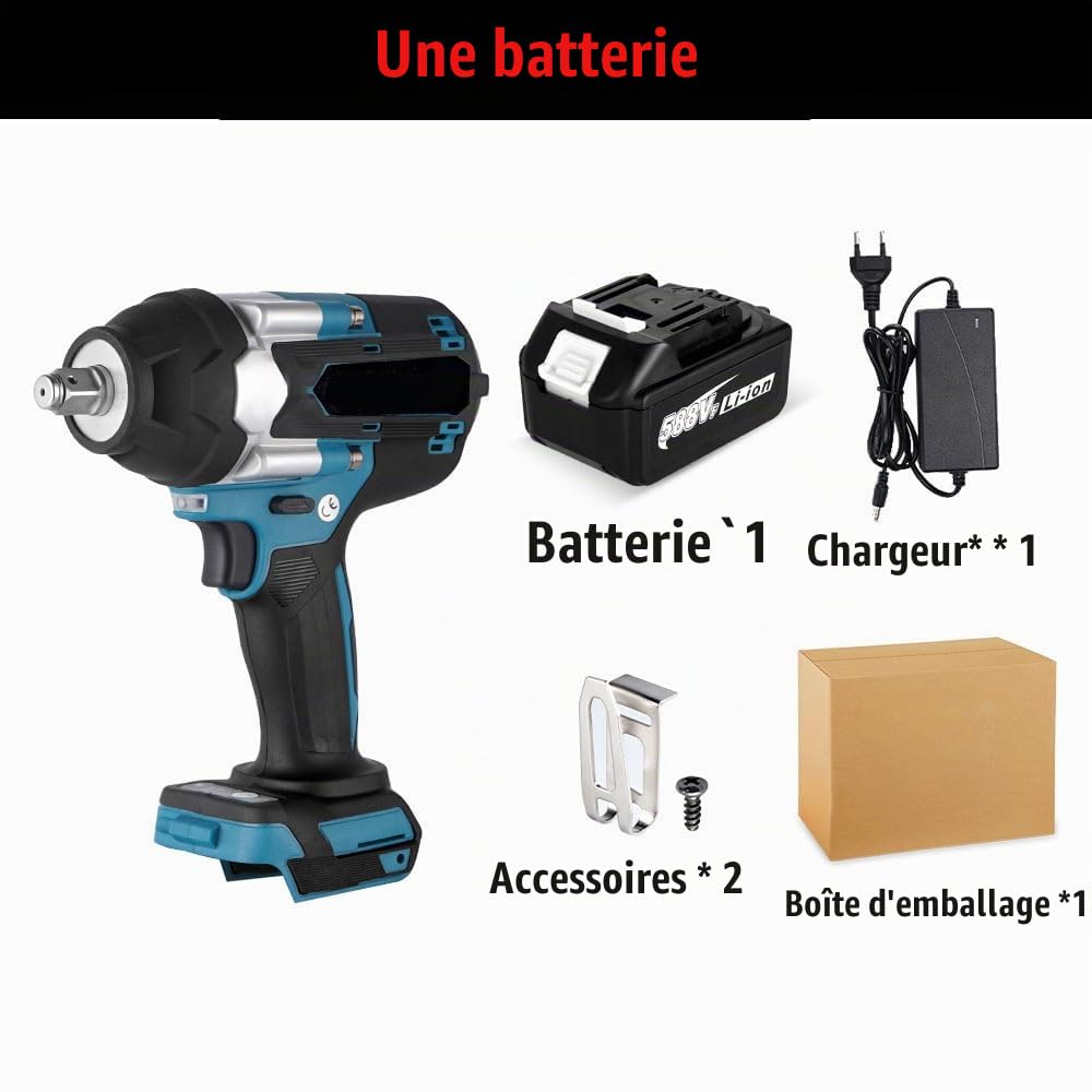 Clé à Choc Sans Fil Couple Maxi 1800N.m, 3 Vitesses, Boulonneuse à Choc Électrique 1/2", 21V Batterie 3000mAh Li-Ion avec Chargeur Rapide, Lampe de Travail LED,pour Travaux Lourds