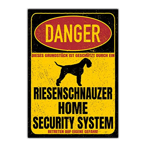Riesenschnauzer Schnauzer Schild Danger Security System Türschild Hundeschild Warnschild Hund Sicherheitsschild Hund Privatgrundstück Hundewarnung Warnung vor dem Hund