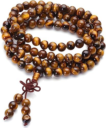 Addmluck 108 Mala Beads Japa Mala Tiger Eye Prayer Beads Bracelet Necklace Semi Precious Gemstones Jewelry for Mantra and Meditation(Pure Tiger Eye)