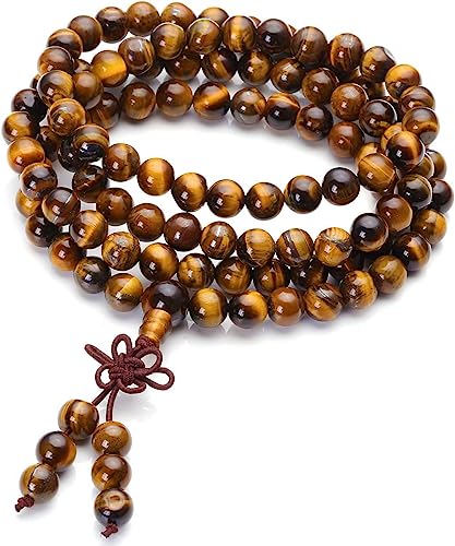 Addmluck 108 Mala Beads Japa Mala Tiger Eye Prayer Beads Bracelet Necklace Semi Precious Gemstones Jewelry For Mantra And Meditation(Pure Tiger Eye) #TOP12