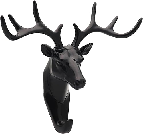Miniatura 4 de 3 ganchos de pared de ciervos, cuernos de pared, ganchos de pared de animales negros, soporte para llavero colgante para decoración de paredes del