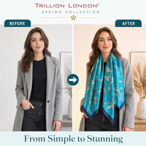 Trillion London® Long Silk Scarf for Women, Neck Scarves, Lightweight Shawl - Image 6