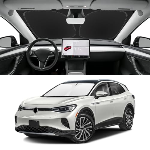 Image of Custom Fit Windshield Sun Shade for VW ID.4 2021-2026 | Blocks UV Rays and Sun Heat, Helps Reduce Interior Temperature, Protects Dashboard from Fading, Folds Easily for Storage