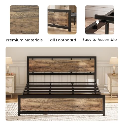 Image of LIKIMIO California King Bed Frame with Headboard and Footboard, Metal Strong Supports, Easy Assembly, Noise-Free, No Box Spring Needed, Walnut