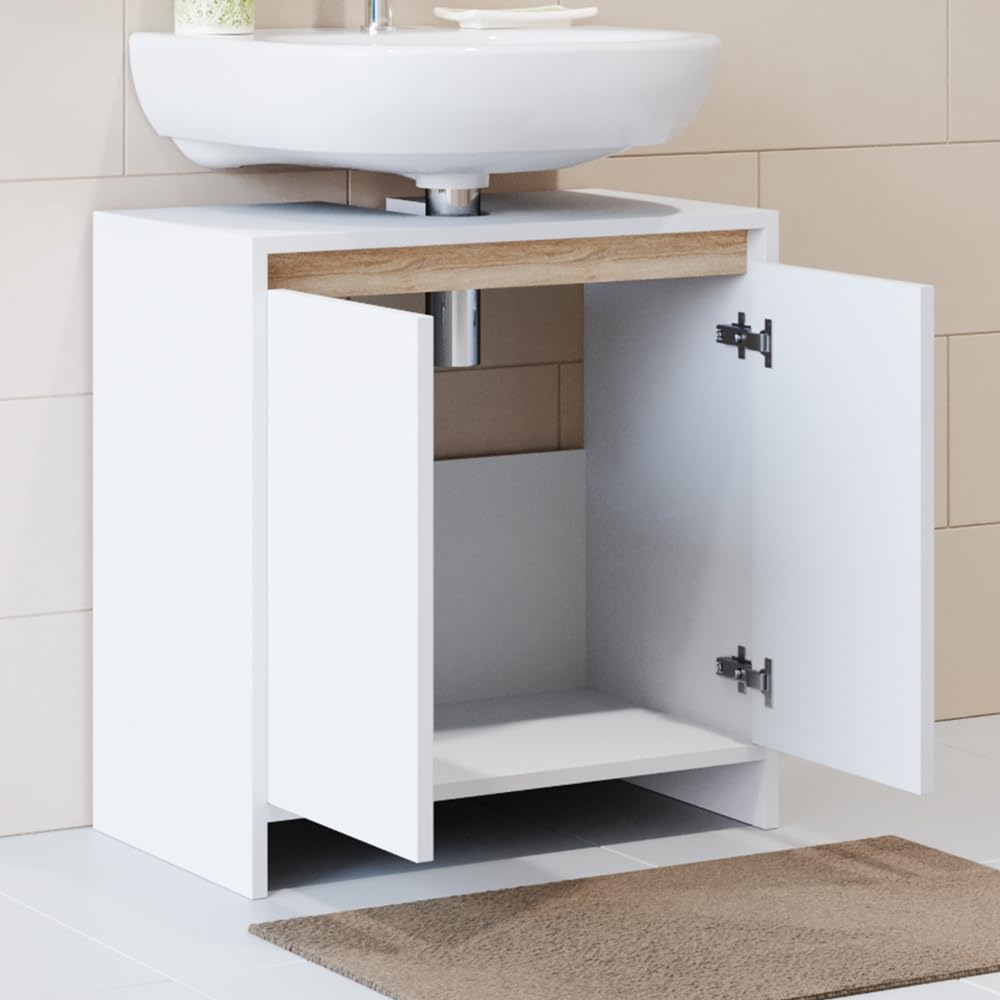 Vicco Meuble sous Vasque Simple Emma, Blanc/Sonoma, 58x60cm