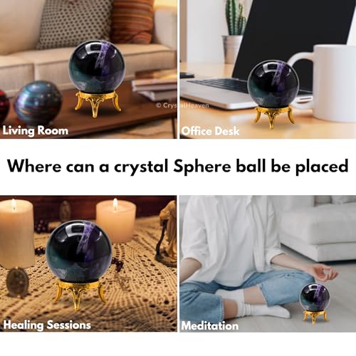 Image of Certified Fluorite Crystal Ball for Meditation - Premium Crystal Vastu Items for Home and Feng Shui Items for Good Luck - Ideal for Pooja Supplies and Spiritual Practices (1.5 inch Inch)