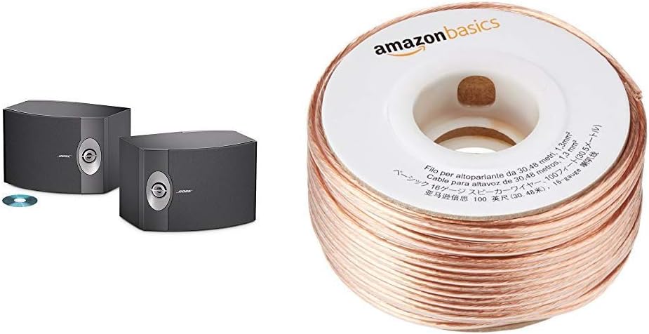 BOSE 301-V Stereo Loudspeakers (Pair) - Black & Amazon Basics SW100ft 16-Gauge Speaker Wire - 100 Feet