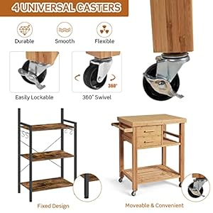 PETSITE Bamboo Kitchen Island Cart, Butcher Block Table on Wheels with Drawers, Shelves, Towel Rack PETSITE Bamboo Kitchen Island Cart Butcher Block Table on Wheels with Drawers Shelves Towel Rack
