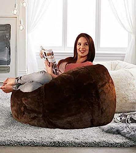 Image of New Brown Classic Design Furry, Bean Bags with Beans Filled, Chair. Premium and Luxurious Fur Bean Bag with thermocol Balls XXXL (Brown)